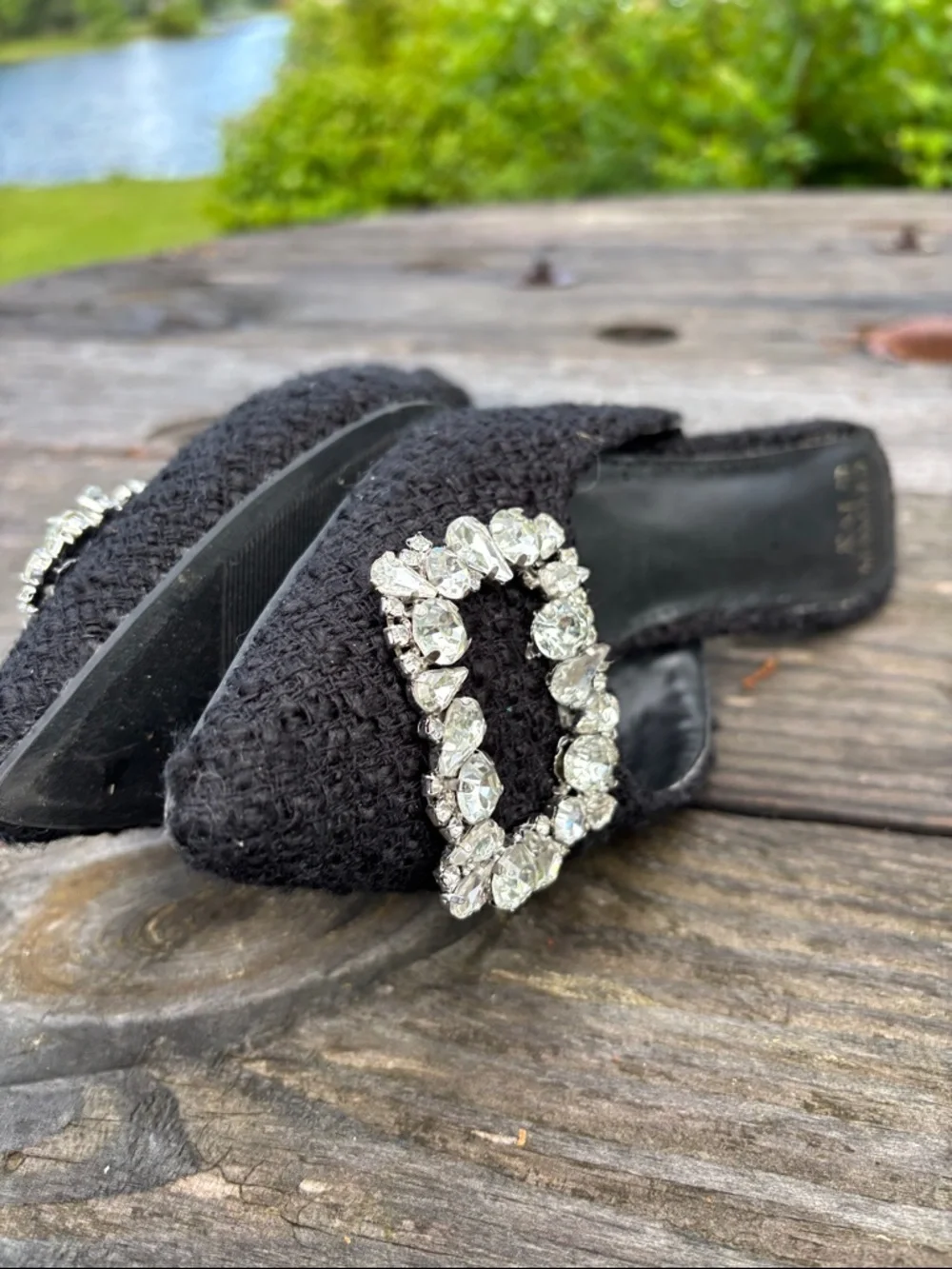 Crown & Ivy Women’s Sz6.5M Black Pointed Toe Mule with Crystal Buckle#317 - Picture 9 of 11